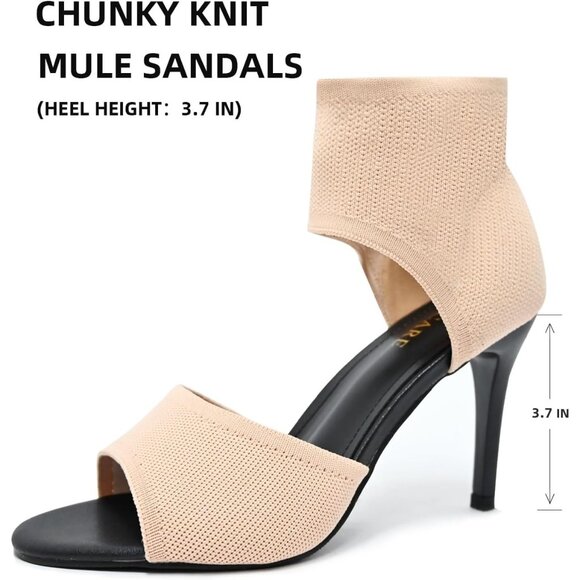 Apricot 3 Inches Peep Toe Synthetic Stiletto Stretchy Heeled Sandals for Women - Picture 2 of 8